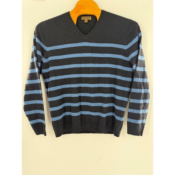 Pronto Uomo Blue Other - Pronto Uomo Blue Mens XXL Wool Blend V-Neck Striped Sweater Charcoal Blue
